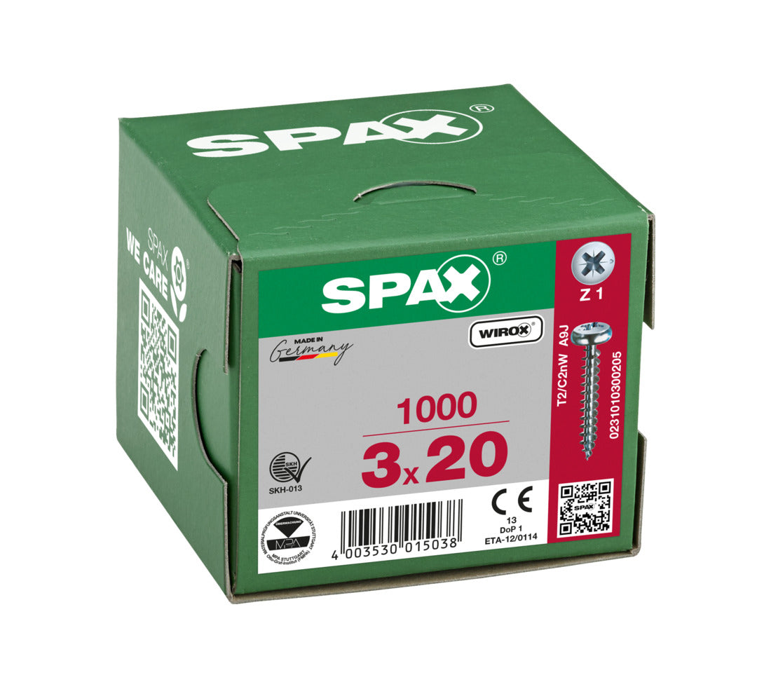 SPAX Pan Head Pozi Wirox Screw 3.0 x 20mm