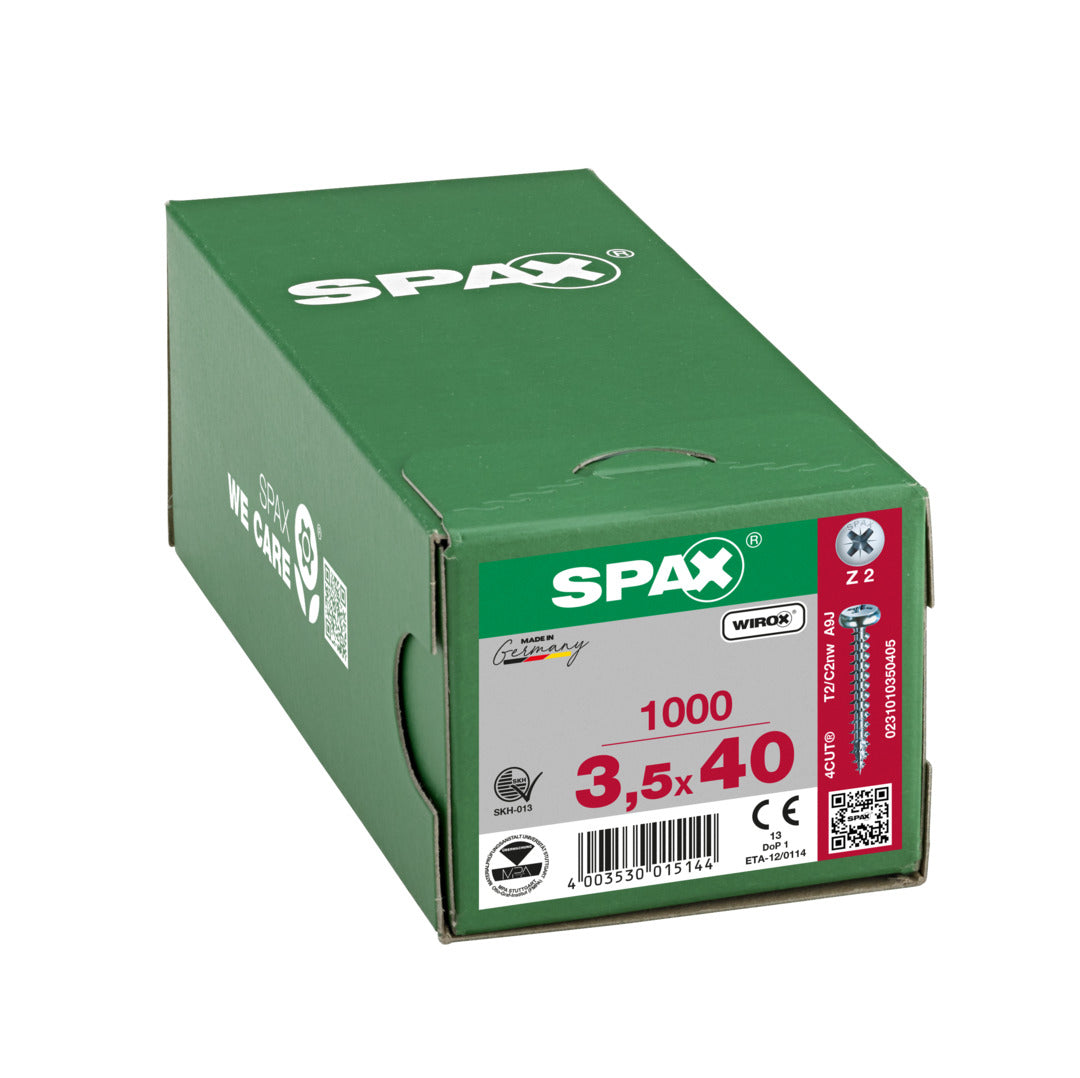 SPAX Pan Head Pozi Wirox Screw 3.5 x 40mm Box of 200