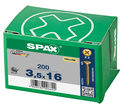 SPAX Yellox Pozi Screw 3.5 x 16mm - Box of 200