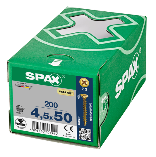 SPAX Yellox Pozi Screw 4.5 x 50mm - Box of 200