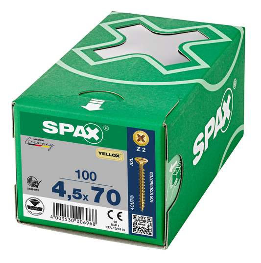 SPAX Yellox Pozi Screw 4.5 x 70mm - Box of 100