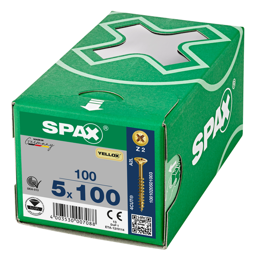 SPAX Yellox Pozi Screw 5.0 x 100mm - Box of 100