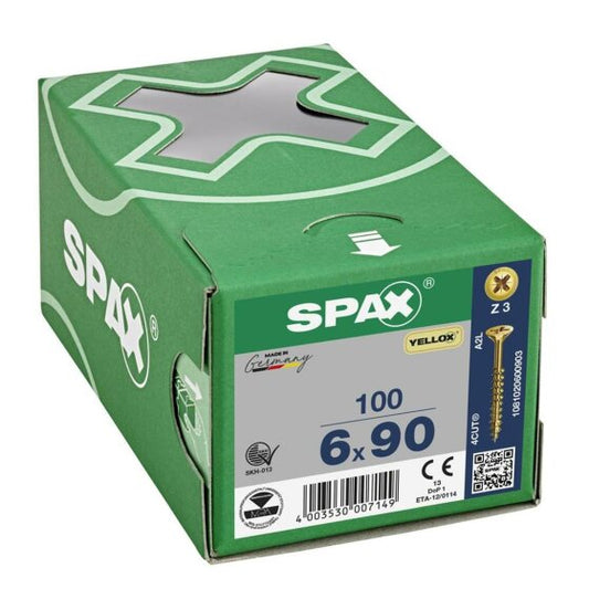 SPAX Yellox Pozi Screw 6.0 x 90mm - Box of 100