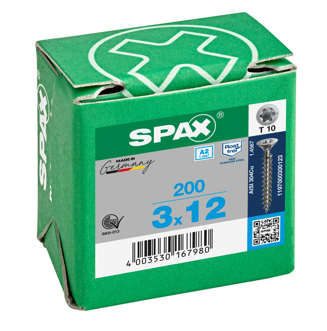 SPAX Countersunk Torx T10 Stainless Steel Screw 3.0 x 12mm