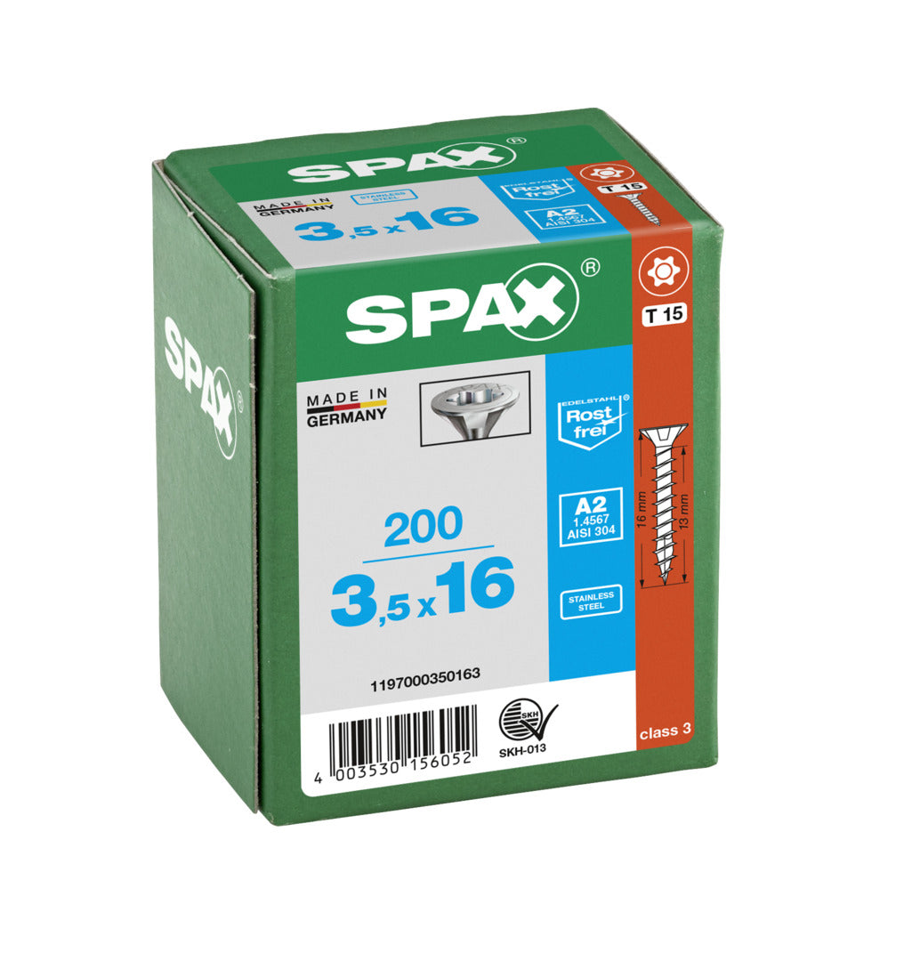 SPAX Countersunk Torx T15 Stainless Steel Screw 3.5 x 16mm