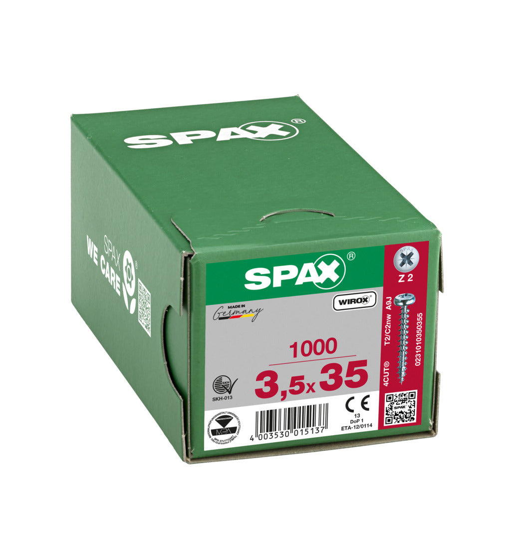 SPAX Pan Head Pozi Wirox Screw 3.5 x 35mm Box of 200