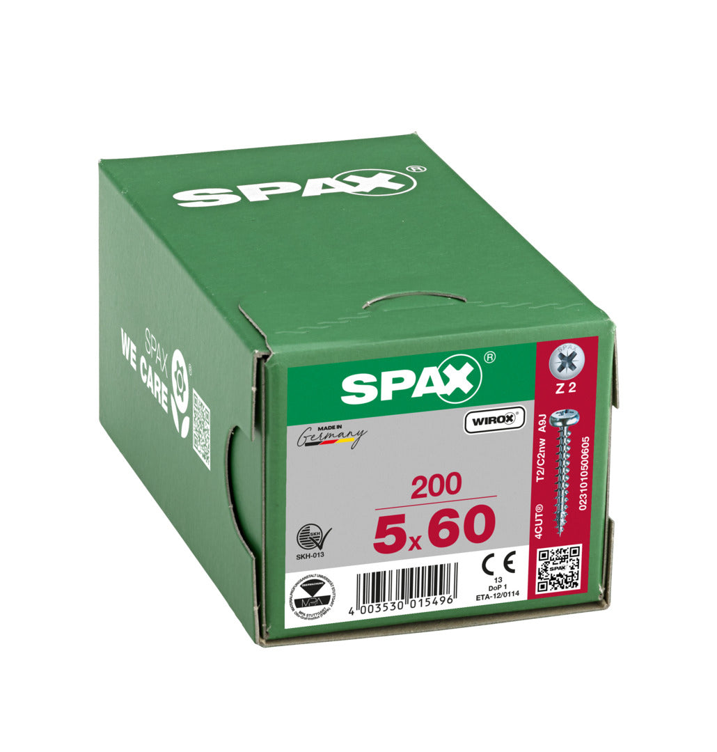 SPAX Pan Head Pozi Wirox Screw 5.0 x 60mm Box of 200