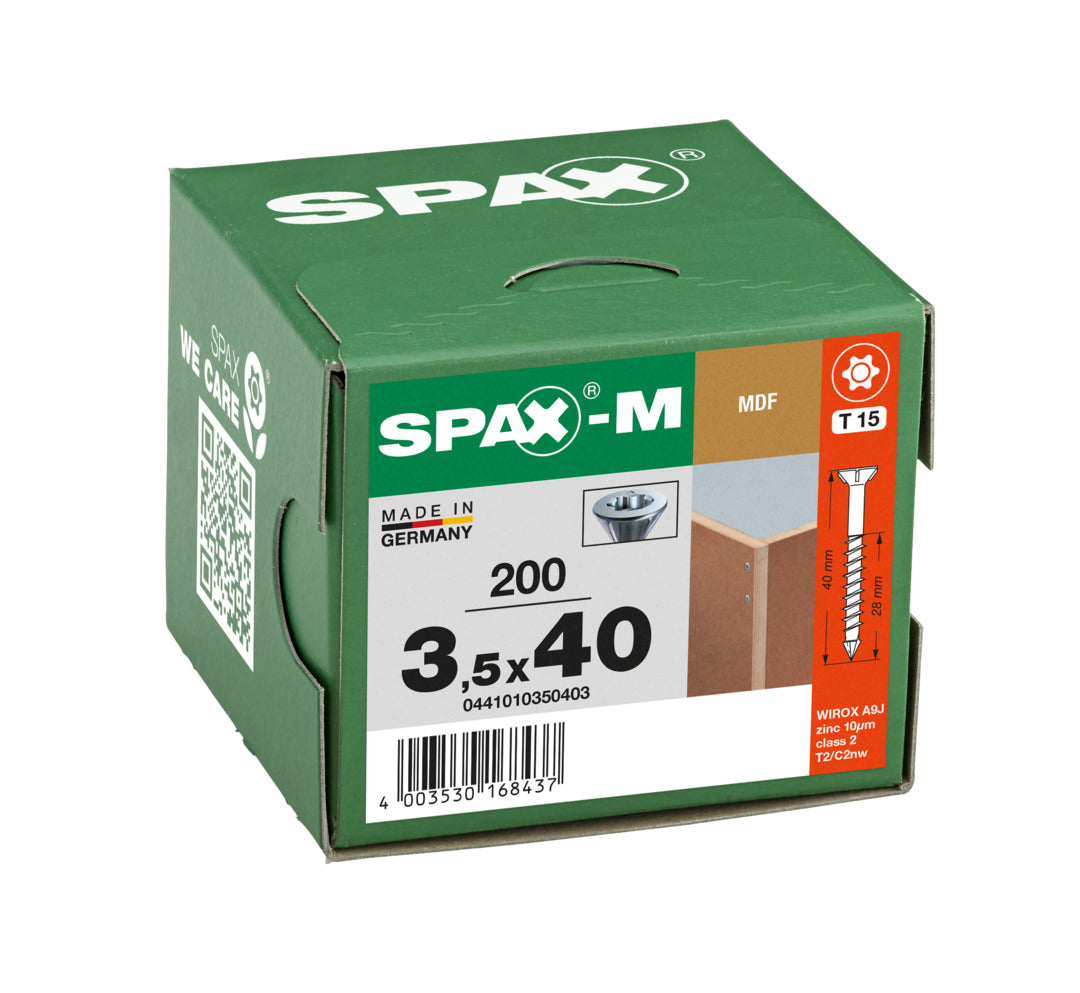 SPAX MDF Countersunk Torx Wirox Screw 3.5 x 40mm Box of 200