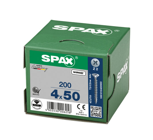SPAX Wirox Pozi Screw 4.0 x 50mm - Box of 200
