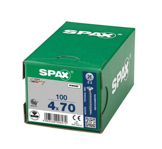 SPAX Wirox Pozi Screw 4.0 x 70mm - Box of 100