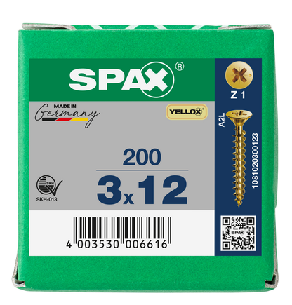 SPAX Yellox Pozi Screw 3.0 x 12mm - Box of 200
