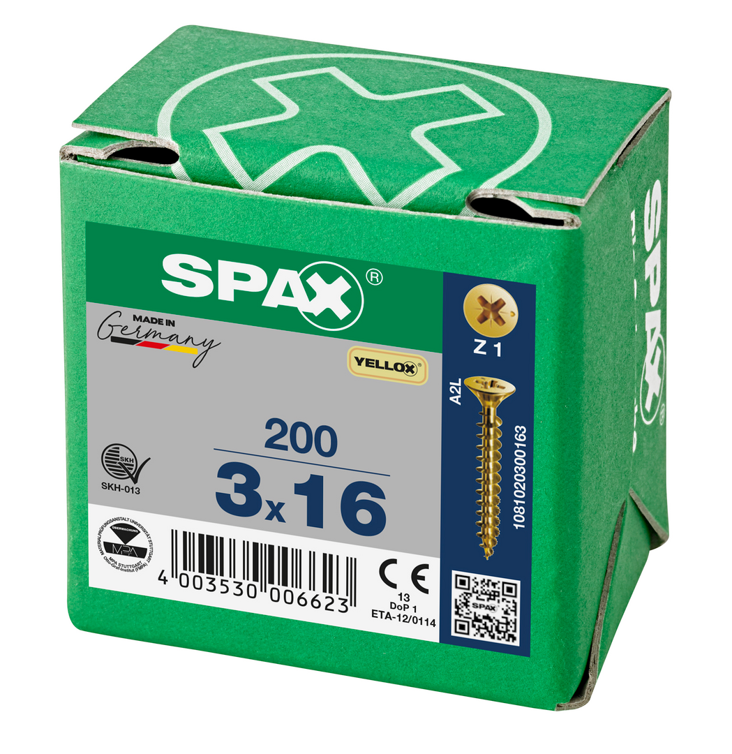 SPAX Yellox Pozi Screw 3.0 x 16mm - Box of 200