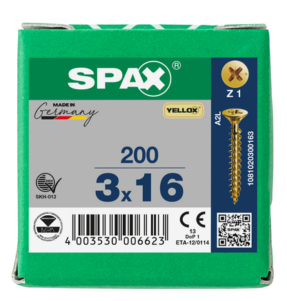 SPAX Yellox Pozi Screw 3.0 x 16mm - Box of 200