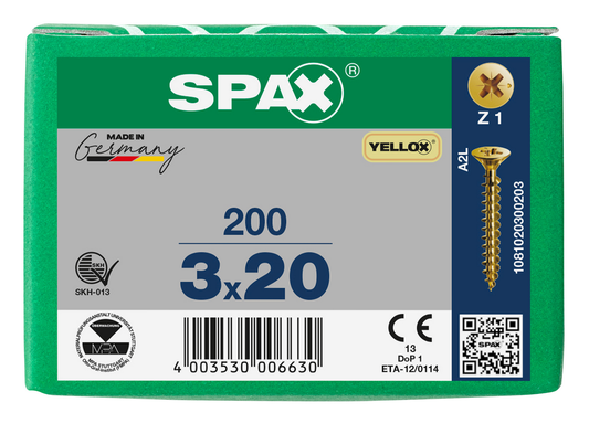 SPAX Yellox Pozi Screw 3.0 x 20mm - Box of 200