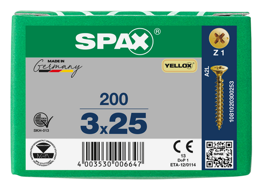 SPAX Yellox Pozi Screw 3.0 x 25mm - Box of 200