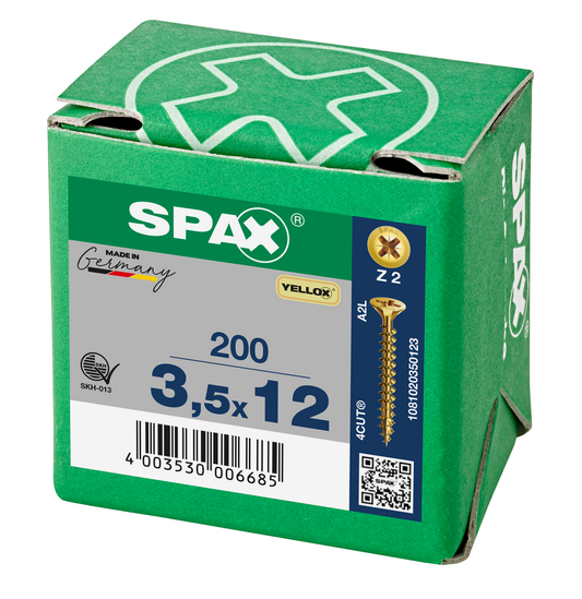 SPAX Yellox Pozi Screw 3.5 x 12mm - Box of 200