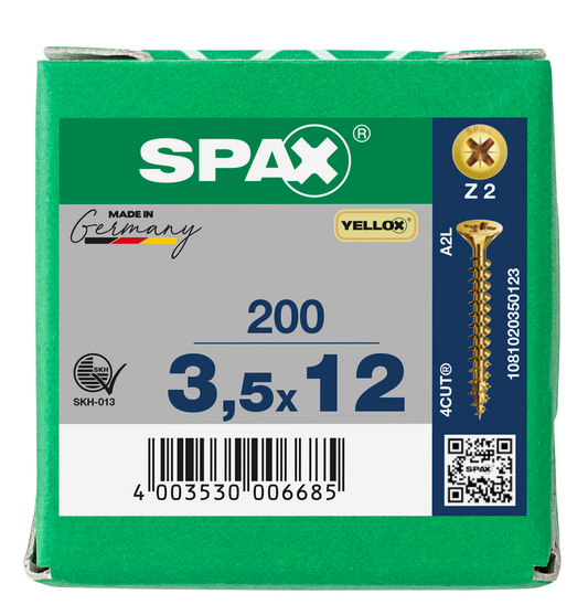 SPAX Yellox Pozi Screw 3.5 x 12mm - Box of 200