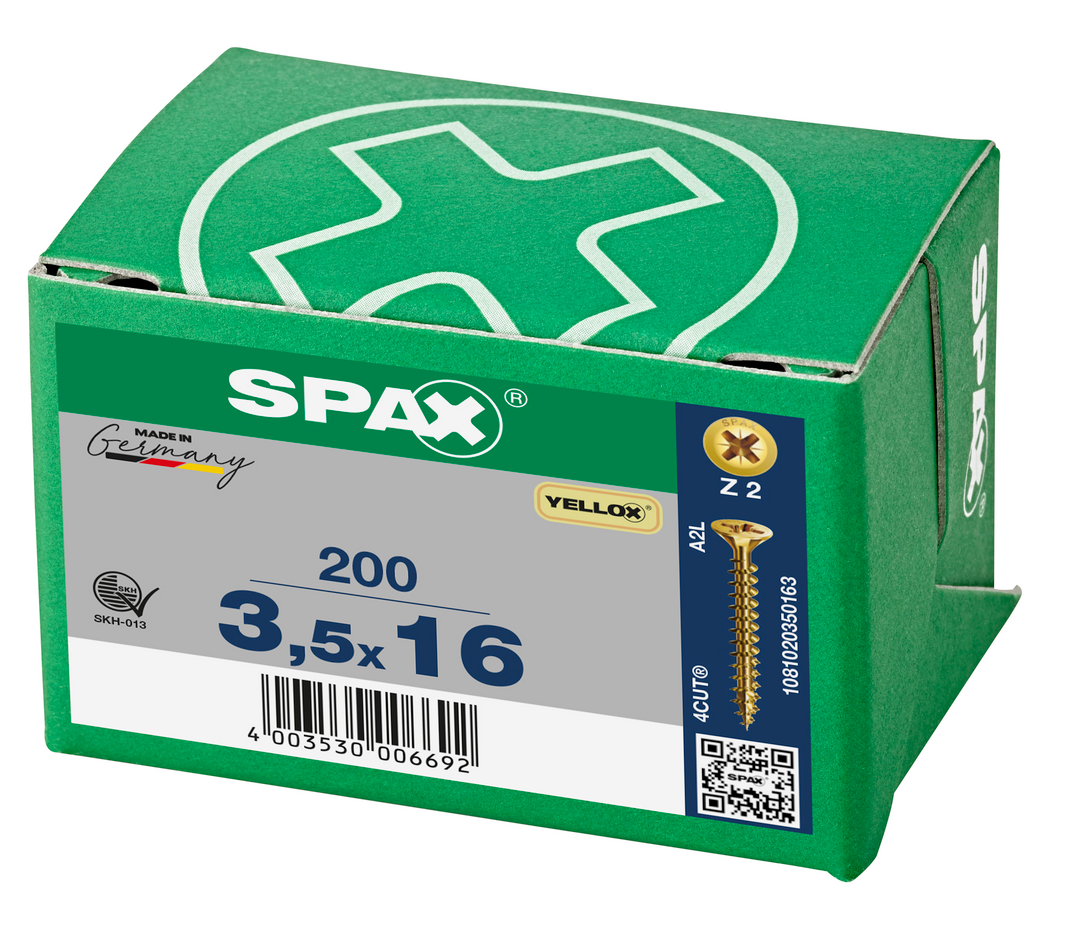 SPAX Yellox Pozi Screw 3.5 x 16mm - Box of 200