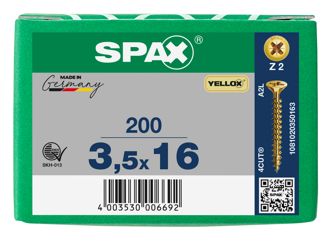 SPAX Yellox Pozi Screw 3.5 x 16mm - Box of 200