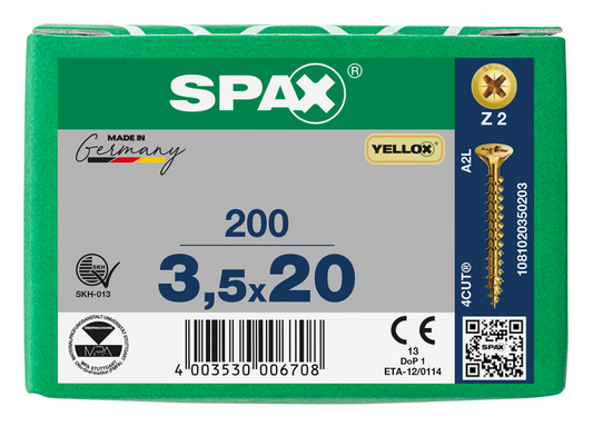 SPAX Yellox Pozi Screw 3.5 x 20mm - Box of 200