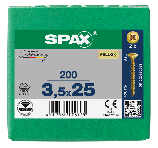 SPAX Yellox Pozi Screw 3.5 x 25mm - Box of 200