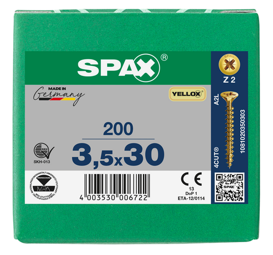 SPAX Yellox Pozi Screw 3.5 x 30mm - Box of 200