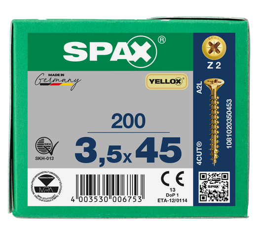 SPAX Yellox Pozi Screw 3.5 x 45mm - Box of 200