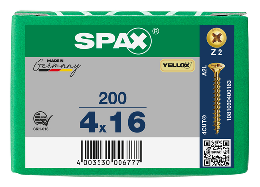 SPAX Yellox Pozi Screw 4.0 x 16mm - Box of 200