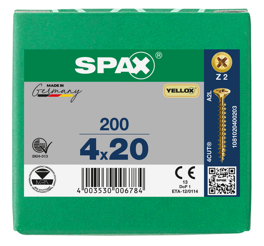 SPAX Yellox Pozi Screw 4.0 x 20mm - Box of 200