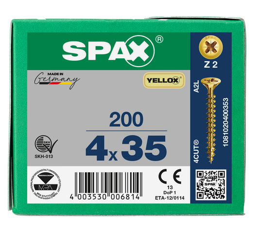 SPAX Yellox Pozi Screw 4.0 x 35mm - Box of 200