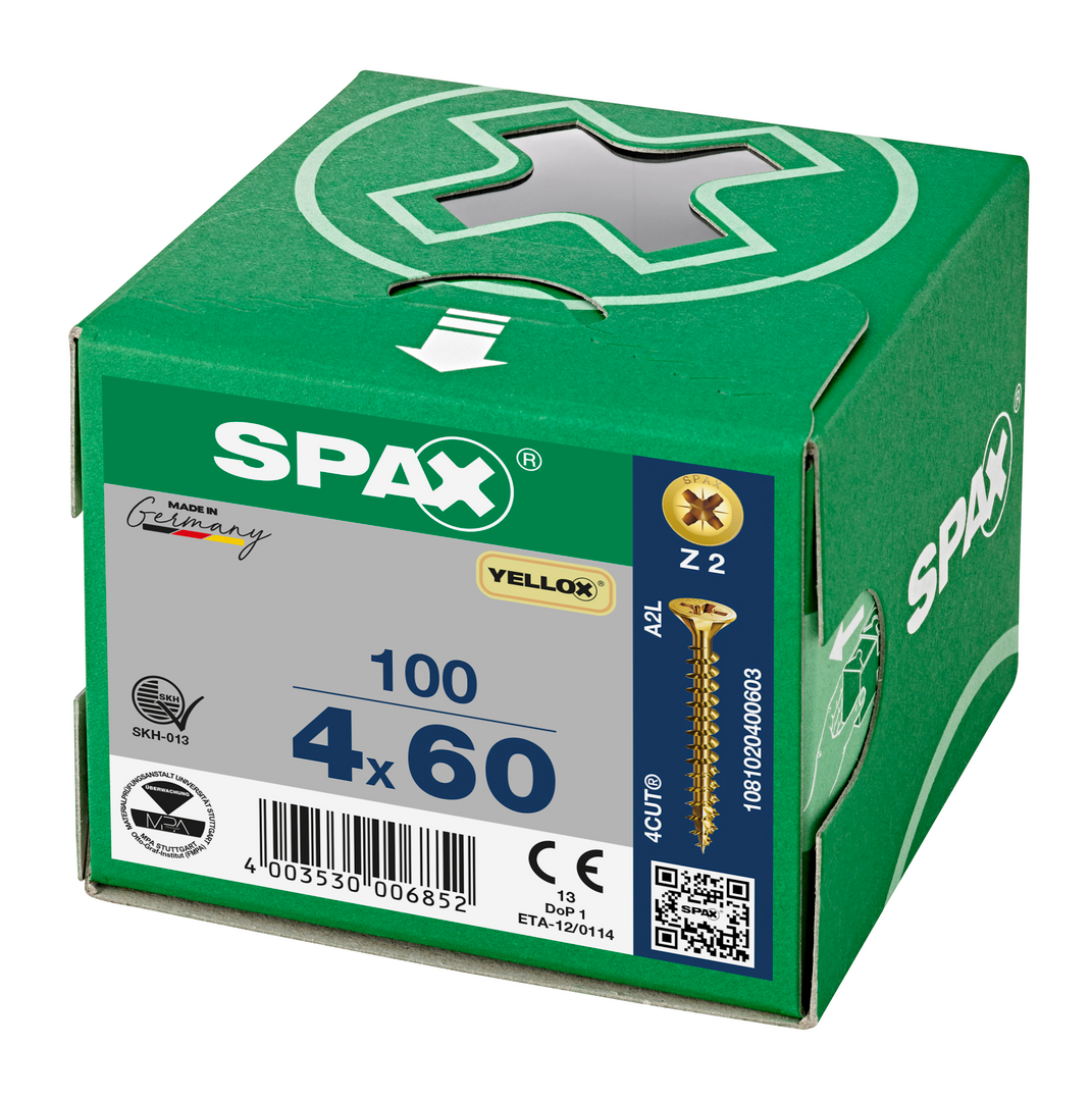 SPAX Yellox Pozi Screw 4.0 x 60mm - Box of 100