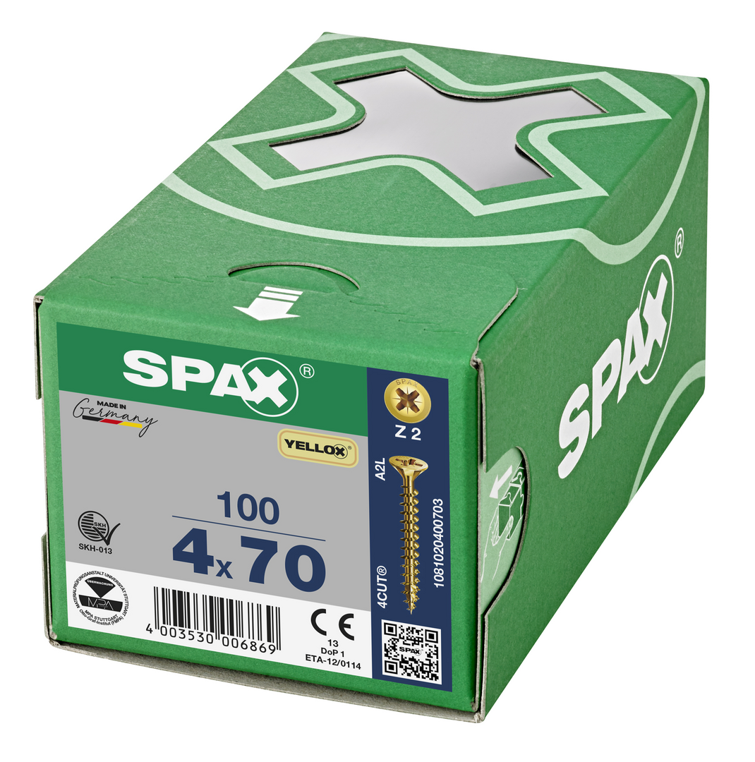 SPAX Yellox Pozi Screw 4.0 x 70mm - Box of 100