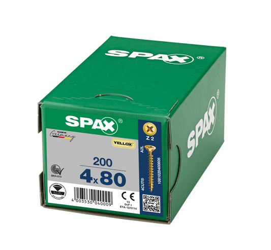 SPAX Yellox Pozi Screw 4.0 x 80mm - Box of 100
