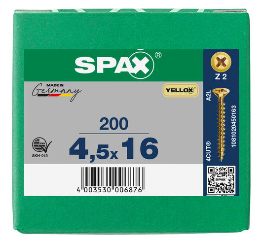 SPAX Yellox Pozi Screw 4.5 x 16mm - Box of 200