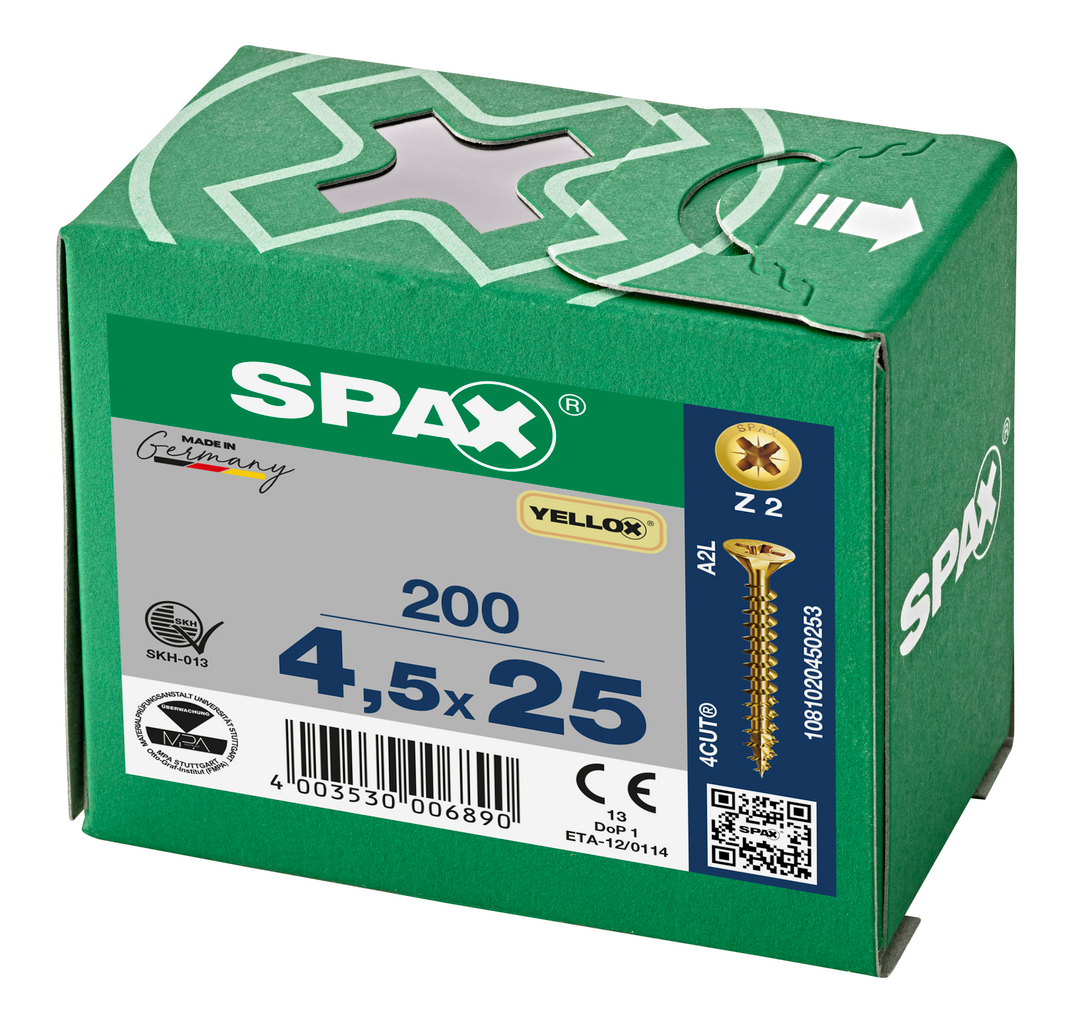 SPAX Yellox Pozi Screw 4.5 x 25mm - Box of 200