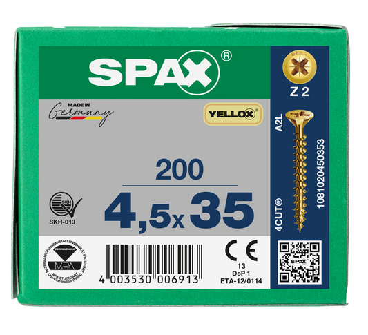 SPAX Yellox Pozi Screw 4.5 x 35mm - Box of 200