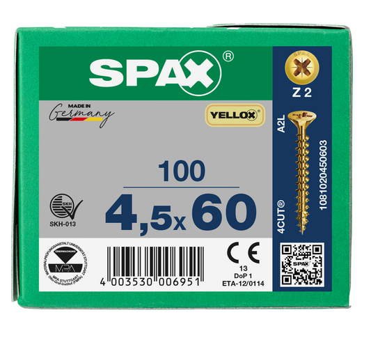 SPAX Yellox Pozi Screw 4.5 x 60mm - Box of 100