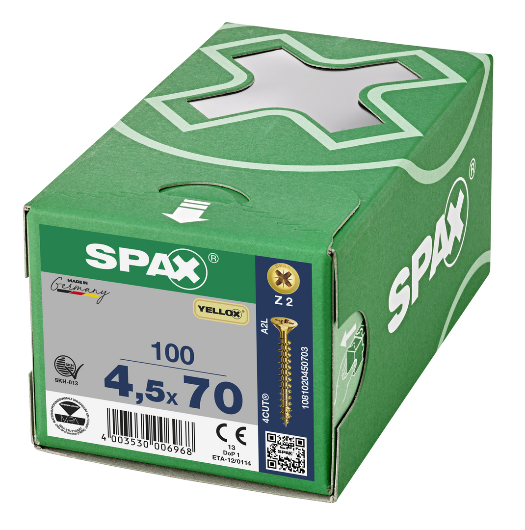 SPAX Yellox Pozi Screw 4.5 x 70mm - Box of 100