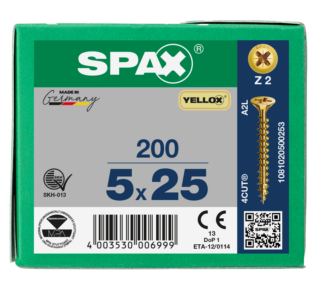 SPAX Yellox Pozi Screw 5.0 x 25mm - Box of 200