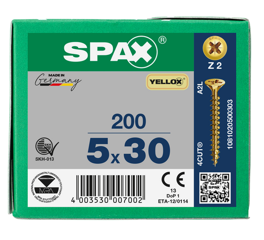 SPAX Yellox Pozi Screw 5.0 x 30mm - Box of 200