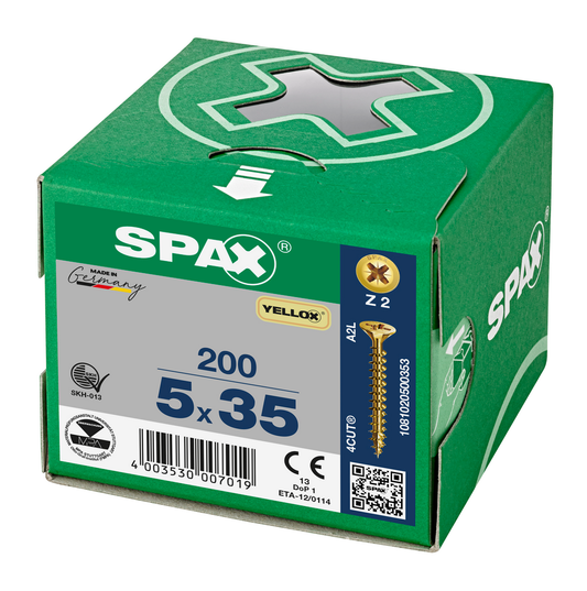 SPAX Yellox Pozi Screw 5.0 x 35mm - Box of 200
