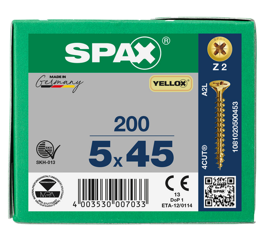 SPAX Yellox Pozi Screw 5.0 x 45mm - Box of 200