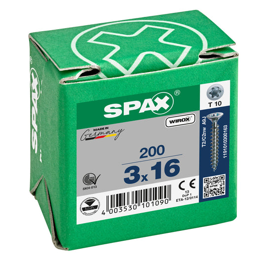 SPAX Countersunk Wirox Torx Screw 3.0 x 16mm Box of 200
