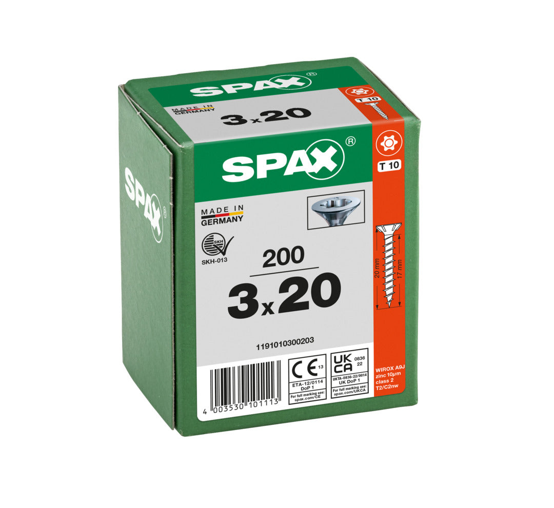 SPAX Countersunk Wirox Torx Screw 3.0 x 20mm Box of 200