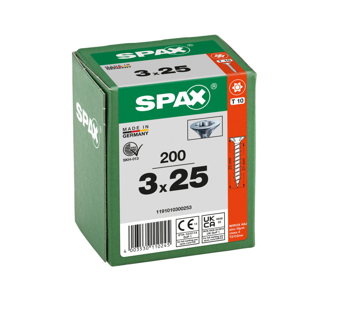 SPAX Countersunk Wirox Torx Screw 3.0 x 25mm Box of 200