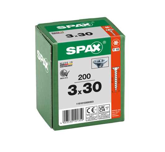 SPAX Countersunk Wirox Torx Screw 3.0 x 30mm Box of 200
