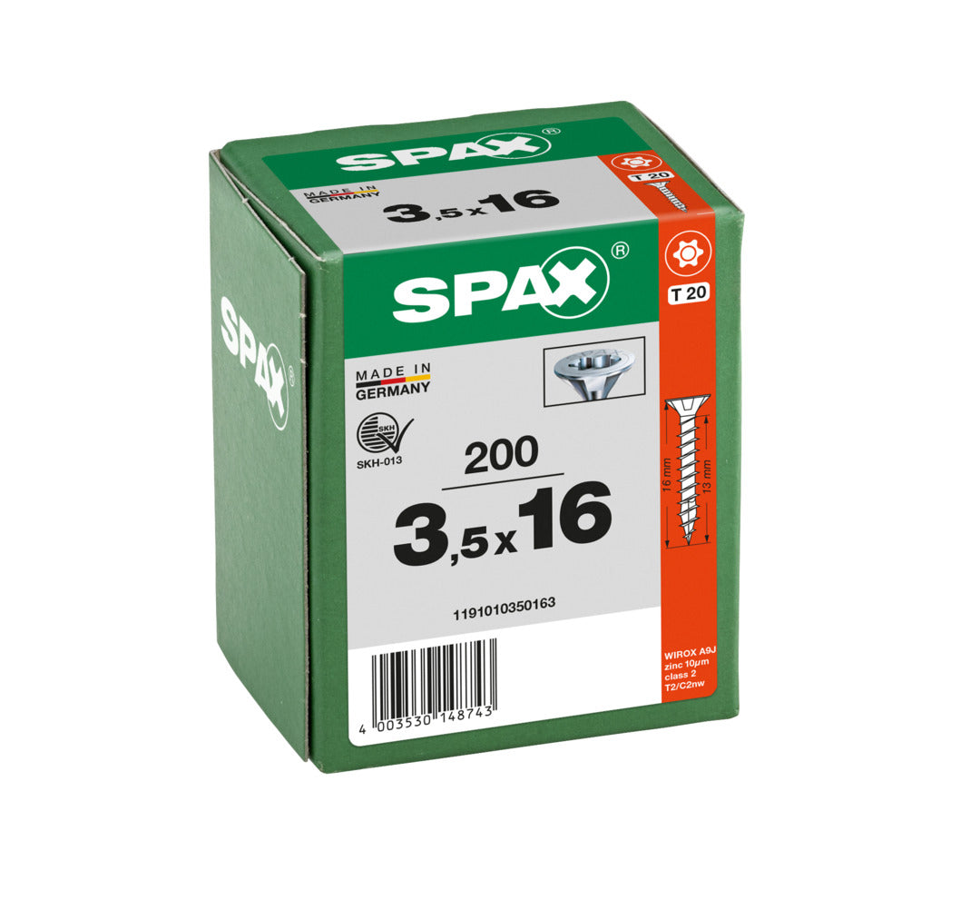 SPAX Countersunk Wirox Torx Screw 3.5 x 16mm Box of 200