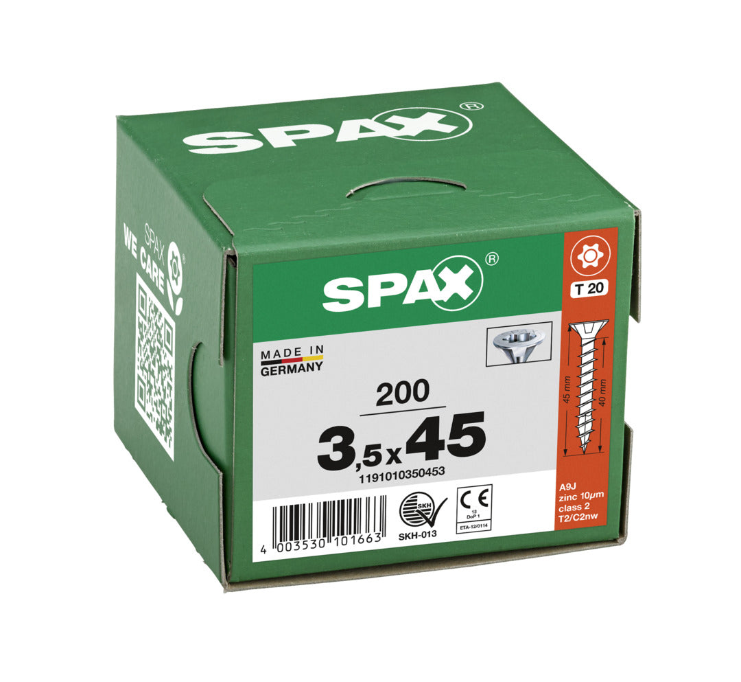 SPAX Countersunk Wirox Torx Screw 3.5 x 45mm Box of 200