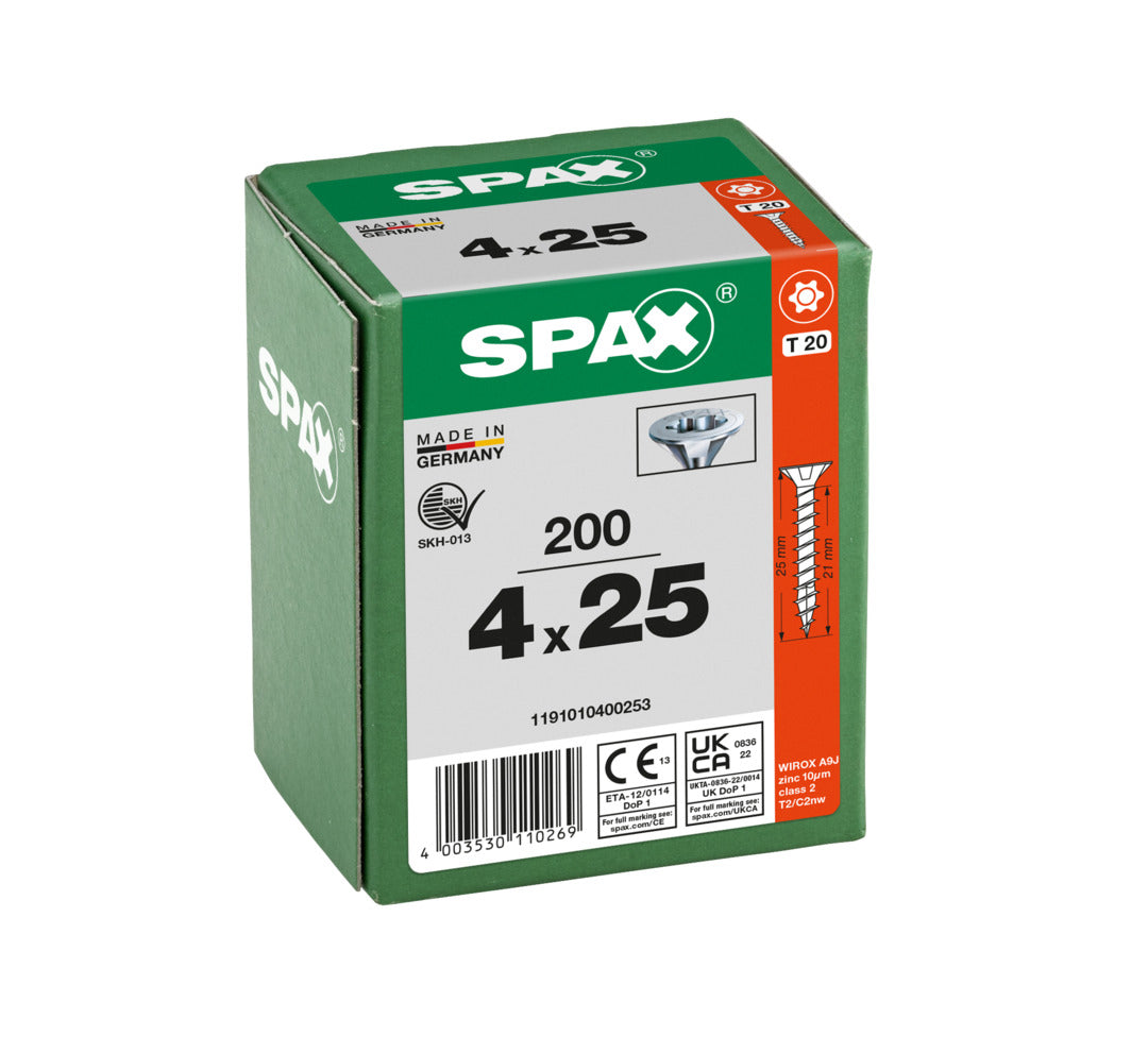 SPAX Countersunk Wirox Torx Screw 4.0 x 25mm Box of 200