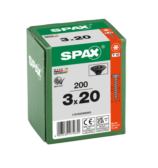 SPAX Black Torx T10 Screw 3.0 x 20mm - Box of 200
